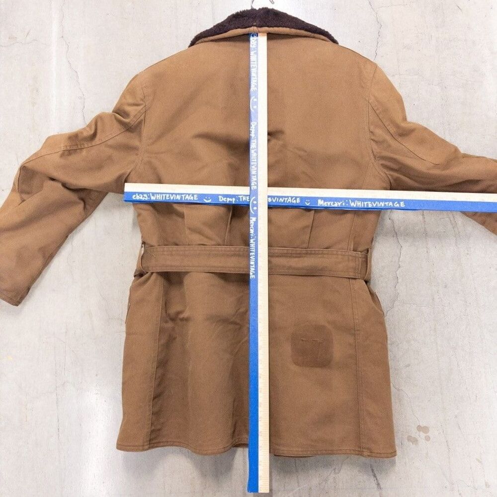 1950s Windward Mouton Collar Mackinaw Coat Belted Canvas Workwear Sheepskin M - Picture 3 of 12